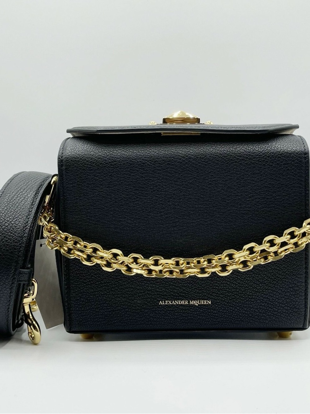 Alexander McQueen Black Leather Box 19 With Gold Hardware Crossbody Bag
